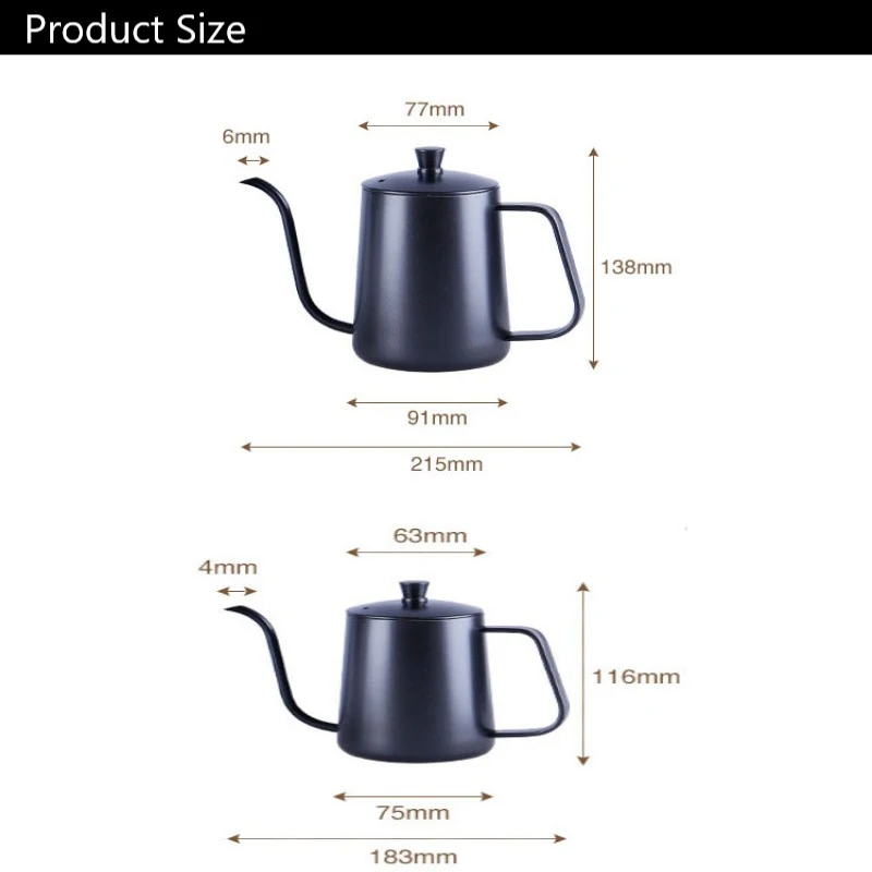 

350/600ML Drip Kettle Coffee Tea Pot Food Grade Stainless Steel Gooseneck Drip Kettle Swan Neck Thin Mouth Coffee Pot With Lid