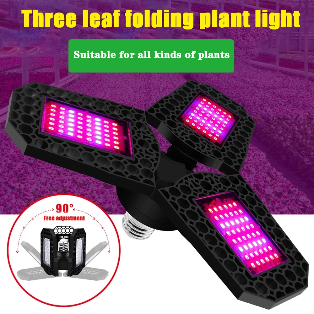 

E26/E27 LED Growing Lamps Red and Blue Spectrum Greenhouse seedling Indoor Farming Succulents 3-leaf Folding Plant Growth Light