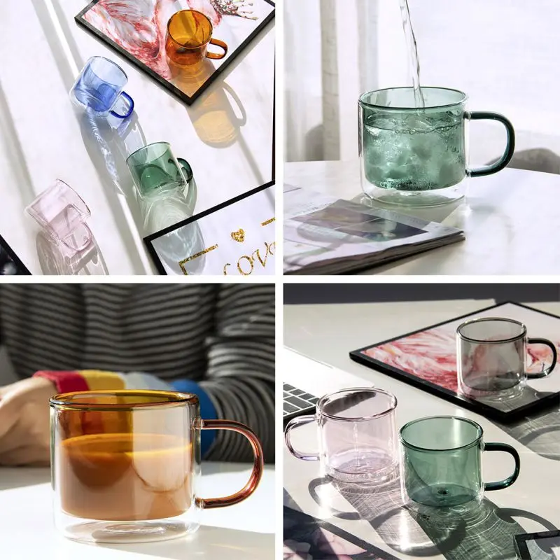 

1pcs 250ml Double Wall Glass Cup Beer Coffee Cylindrical Milk Cup Heat Resistant Drink Mug Beer Tea Mugs Transparent Drinkware
