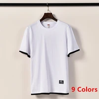 solid color t shirt men 2022 summer black white fake two short sleeve mens tshirts fashion casual cotton oversized t shirts 5xl