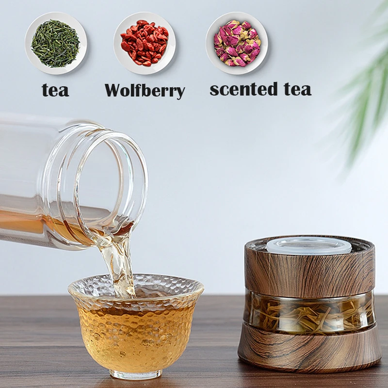 Drinking Pot Portable Tea Separation Cups Double-layer Car Cup Creative High Temperature Glass Water Bottle To Send Cup Sets