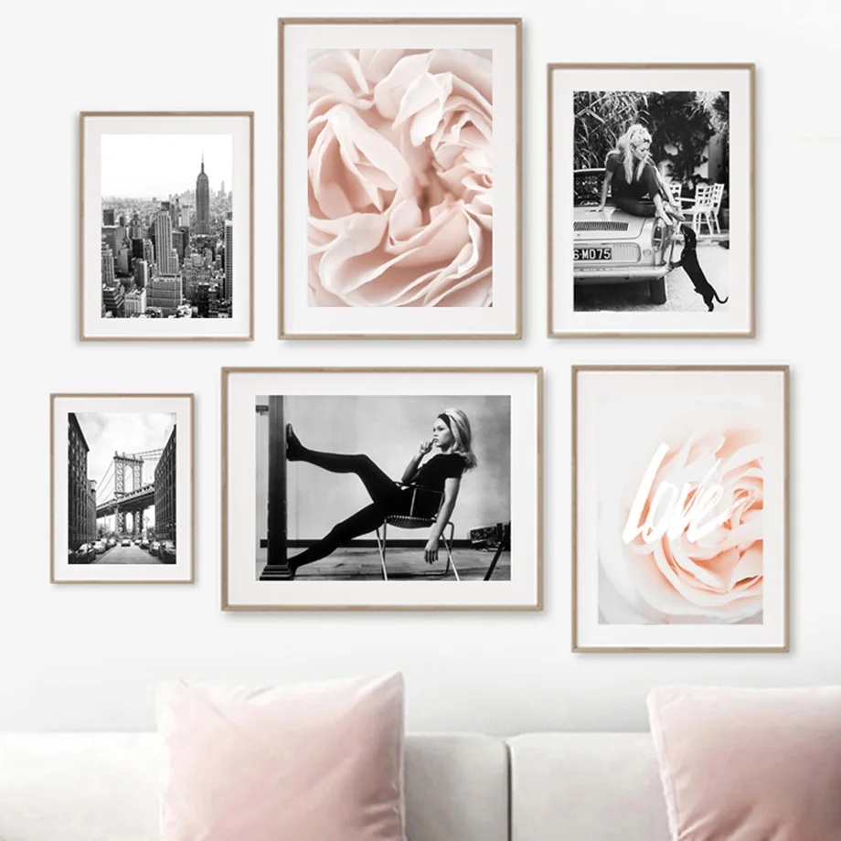 

Roses Black White Manhattan Bridge Woman Wall Art Canvas Painting Nordic Posters And Prints Wall Pictures For Living Room Decor