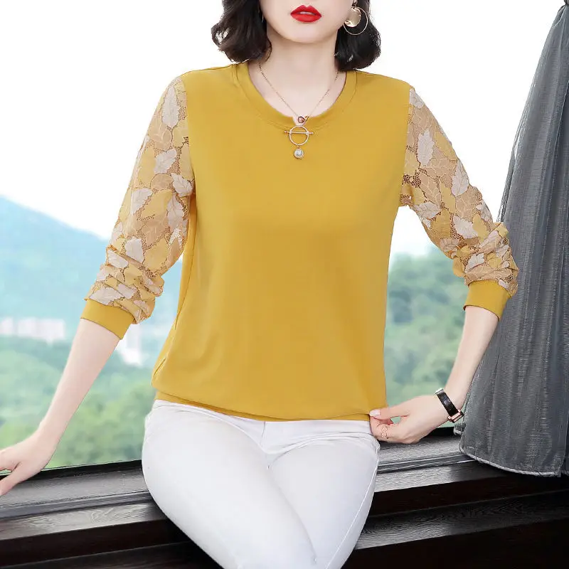 

Autumn Long-sleeved Top Women Loose And Thin T-shirt 2022 Autumn Lace Bottoming Shirt Fashion