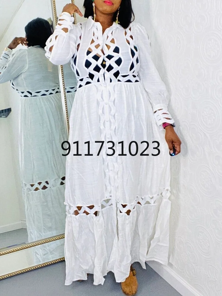 2021 New Arrival African Hollow Out Dresses for Women Dashiki Office Ladies Robe | Тематическая одежда и униформа