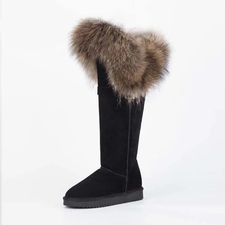 ; модные высокие зимние сапоги; botas mujer; женская зимняя обувь из натуральной кожи с натуральным лисьим мехом; - Цвет: MATTE BLACK