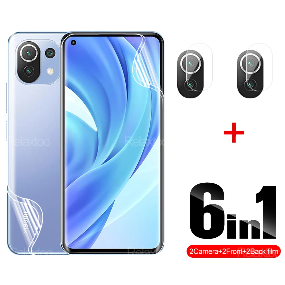

6IN1 Lens Hydrogel Film Back Cover Screen Protector For Xiaomi Mi 11Lite 5G 11Pro 11Ultra 11i 11 6.55" Camera Protective Film HD