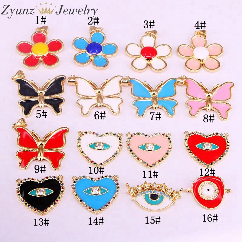20 шт модный Смешанный красочный цветок/бабочка/Сердце/глаз масло Эмаль Подвески