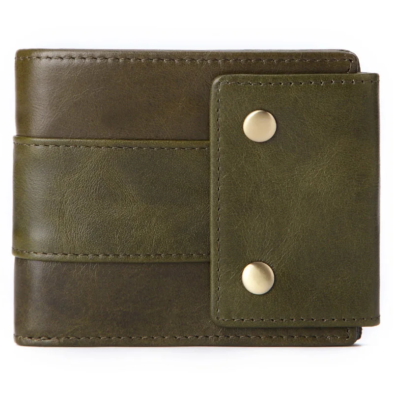 Army Green Wallet GENODERN мужские кошельки из натуральной кожи, Винтажный дизайн с застежкой, женская сумочка для денег, карман на молнии, держатель для карт, мужской кошелек для монет - Цвет: Army Green Wallet