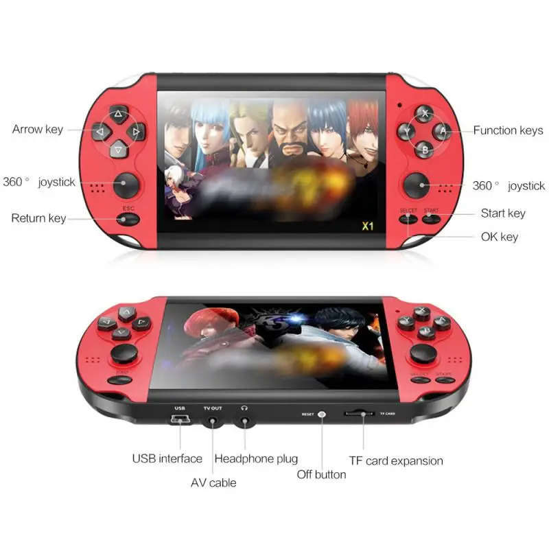 

X1 4.3-inch Game Console Nostalgic Classic Dual-Shake Retro HD Video Game Console 8G Built-in 10000 Game Handheld Controller Pad