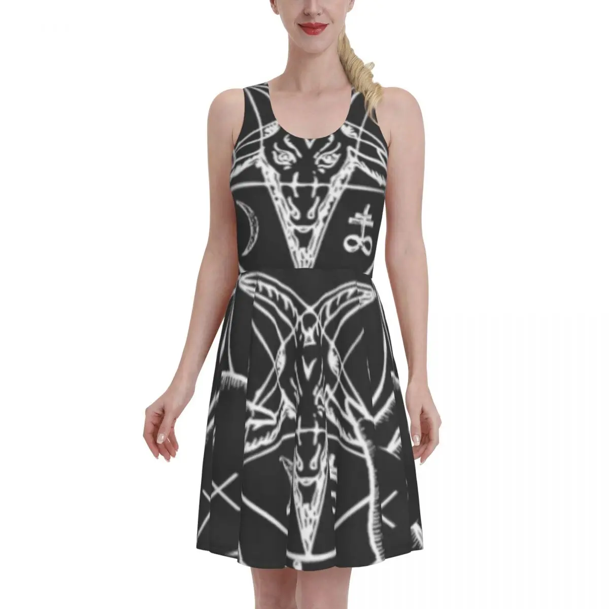 

Summer 2021 As Above So Below Witchcraft Women Dress Sexy O Neck Anime Harajuku Kawaii Print Beach Dress Sleeveless Mini Dress