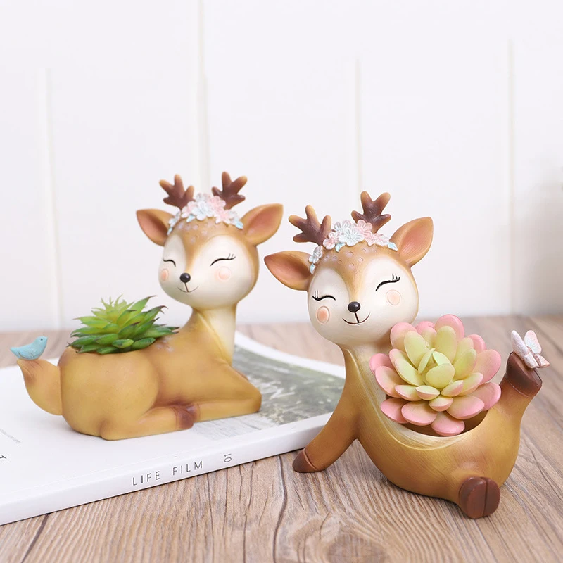 Домашний декор Забавный сад креативный маленький цветок олень смола в горшке