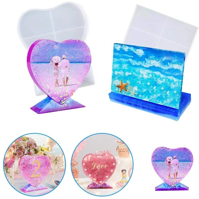 Epoxy Resin Photo Frame Molds Rectangle &amp Heart Shape Silicone Mold Personalized For Casting | Дом и сад