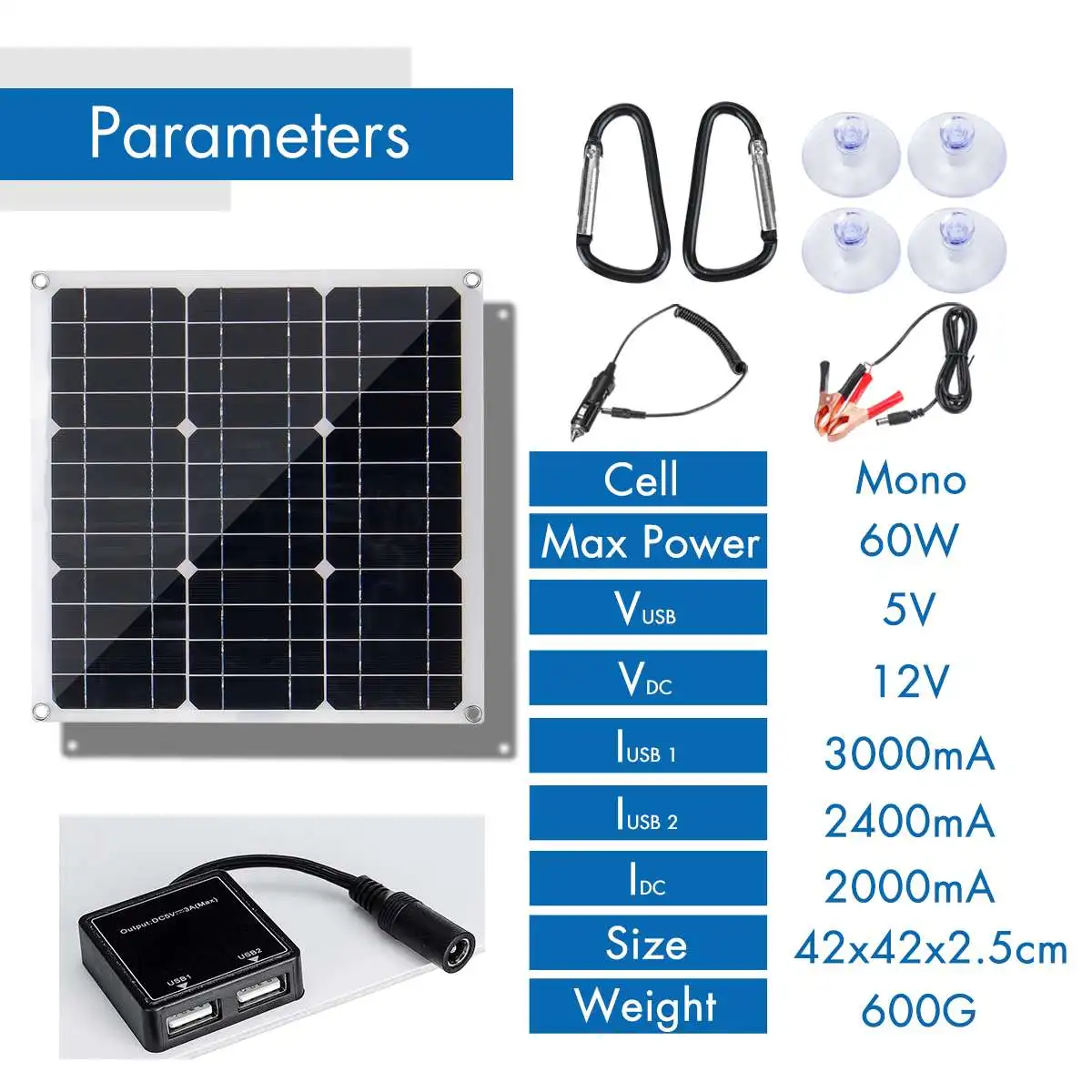 Монокристаллическая солнечная панель 60 Вт 18 в двойная 12 В/5 В постоянного тока USB