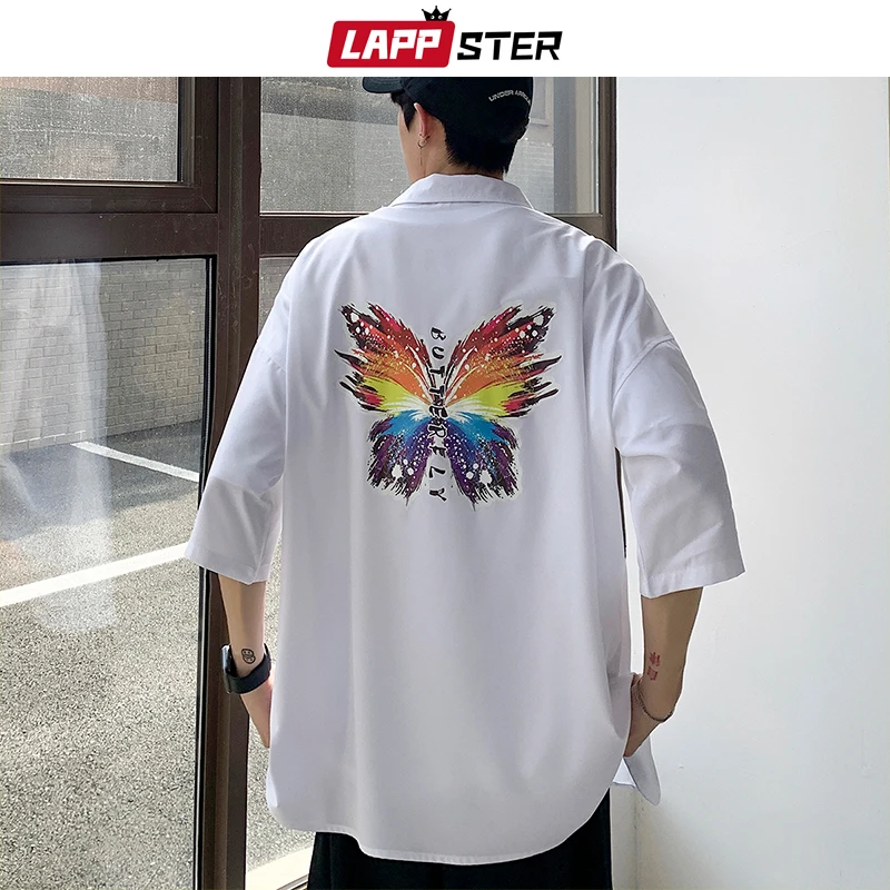 Рубашка LAPPSTER мужская с принтом бабочки гавайская блузка в Корейском стиле