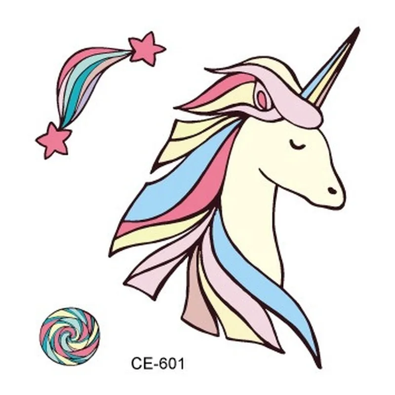 

Unicorn Cartoons Kids Temporary Tattoos Sticker Colorful Fake Tattoo Flash Waterproof Small Body Art Couple Child Designs