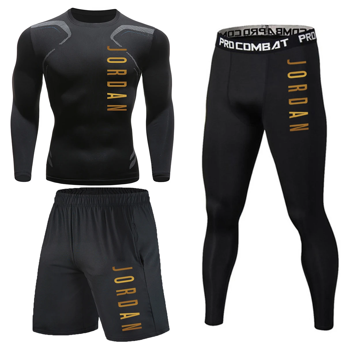 

Autumn 3 pieces/set of quick-drying long-sleeved compression men's sportswear, used for running, gym training, tennis, running
