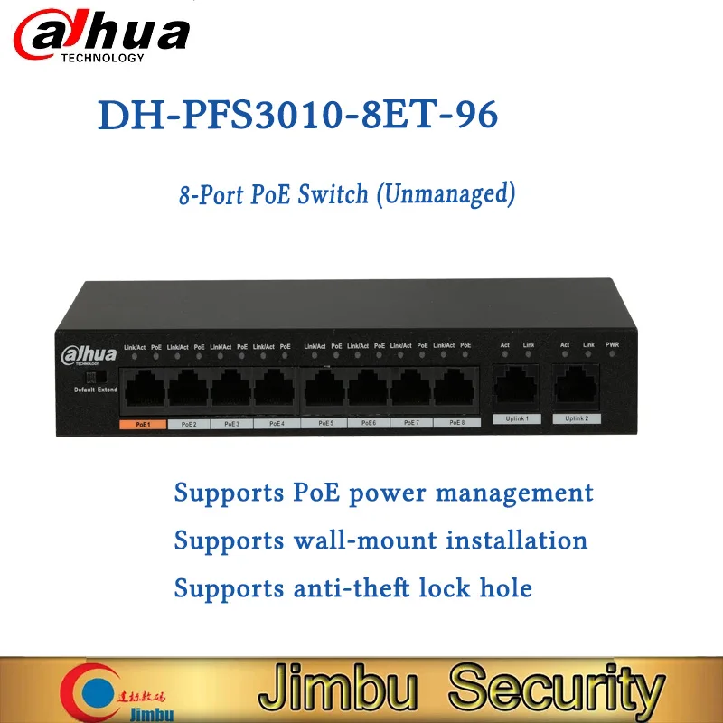 DaHua PoE Switch DH-PFS3010-8ET-96 10-Port Unmanaged Desktop Switch with 8-Port PoE Intelligent PoE Watchdog Protection Security