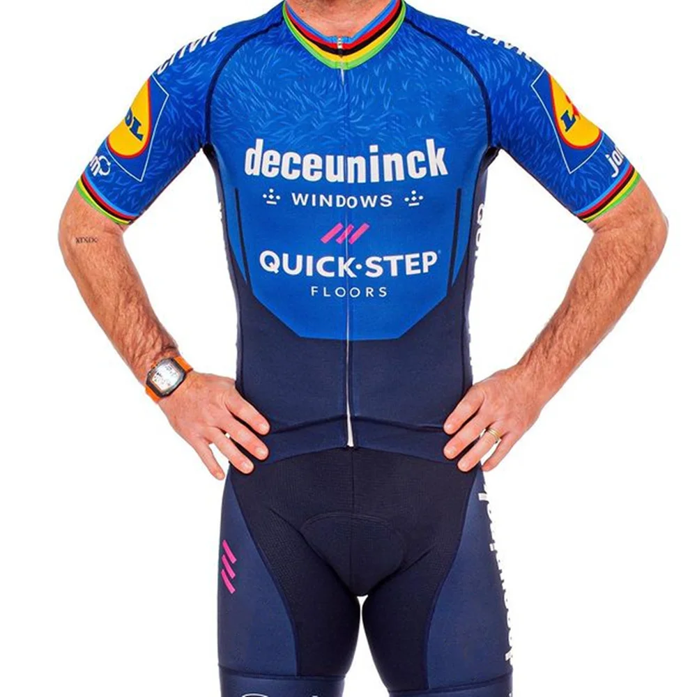 

2021 Quick Step Cycling Set Clothing Mens Pro Team Champion Suit Blue Short Sleeve Jersey And bib Shorts Bicycle Ropa Ciclismo