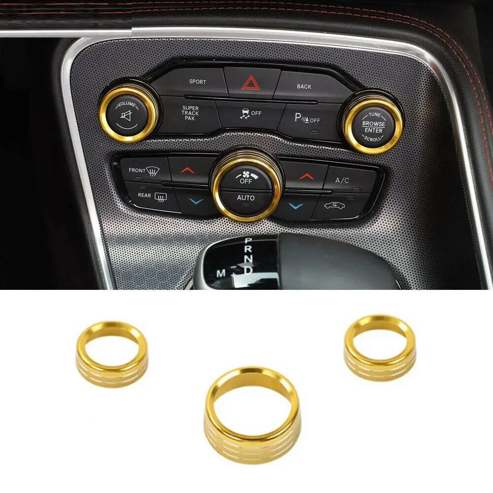 

3Pcs/Set Car Styling AC Adjustment Knob Decorative Ring Air Control Switch Decor Cover For Dodge Challenger/Charger 2015-2019