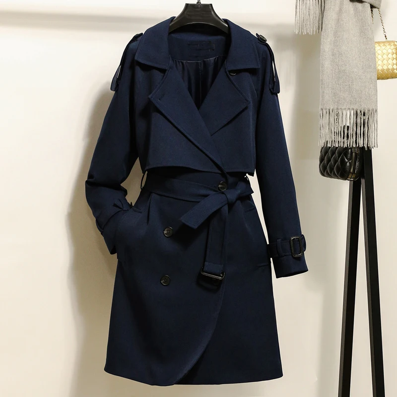 Новая весенняя длинная верхняя одежда пальто темно синего цвета с длинным