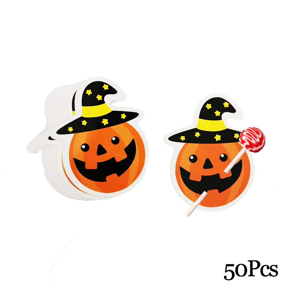 50Pcs Pumpkin S Держатель для леденцов, бумажные карты для конфет, леденец, украшение, карта с мультяшным принтом, на Хэллоуин, Рождество, день рождения, конфета, аксессуары - Цвет: 50Pcs Pumpkin S