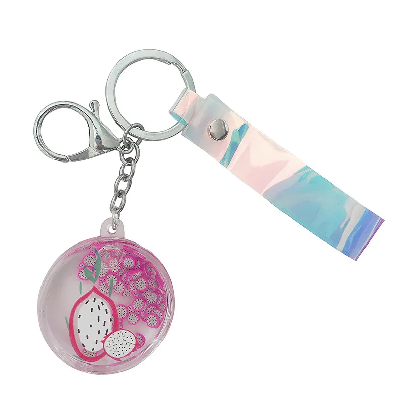Милый движущийся брелок с жидкостью акриловый фруктовый зыбучий песок брелоки в