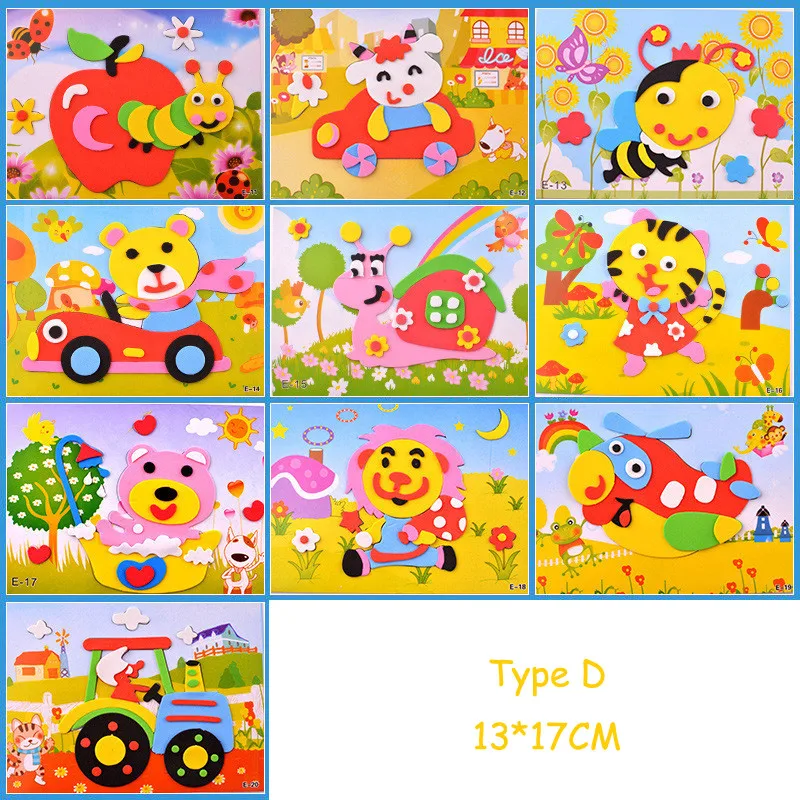 D BalleenShiny 10 шт./компл. Детские DIY 3D игра-головоломка наклейка s детские развивающие игрушки наклейка в форме животных обучающая детская игрушка для подарка - Цвет: D