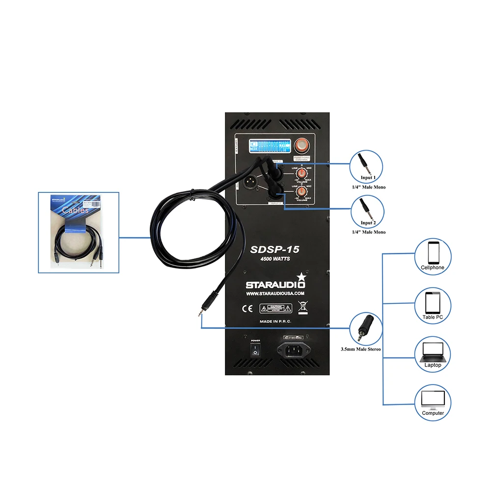 Профессиональная акустическая система с питанием от DJ 4500 Вт 15 дюймов |