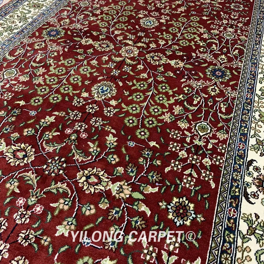 Yilong 3 'x 5' Античный персидский шелковый коврик Тебриз Красный винтажный