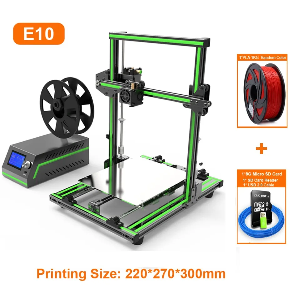 E10 With 1KG PLA Обновленный Anet E10 E12 E16 настольный 3d принтер с ЖК-дисплеем 12864 офлайн печать Низкий уровень шума 3D DIY Набор принтер большой размер печати - Цвет: E10 With 1KG PLA