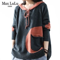 max lulu winter korean fashion fitness jumper ladies thicken punk clothes womens hooded cotton knitted sweater vintage pullovers