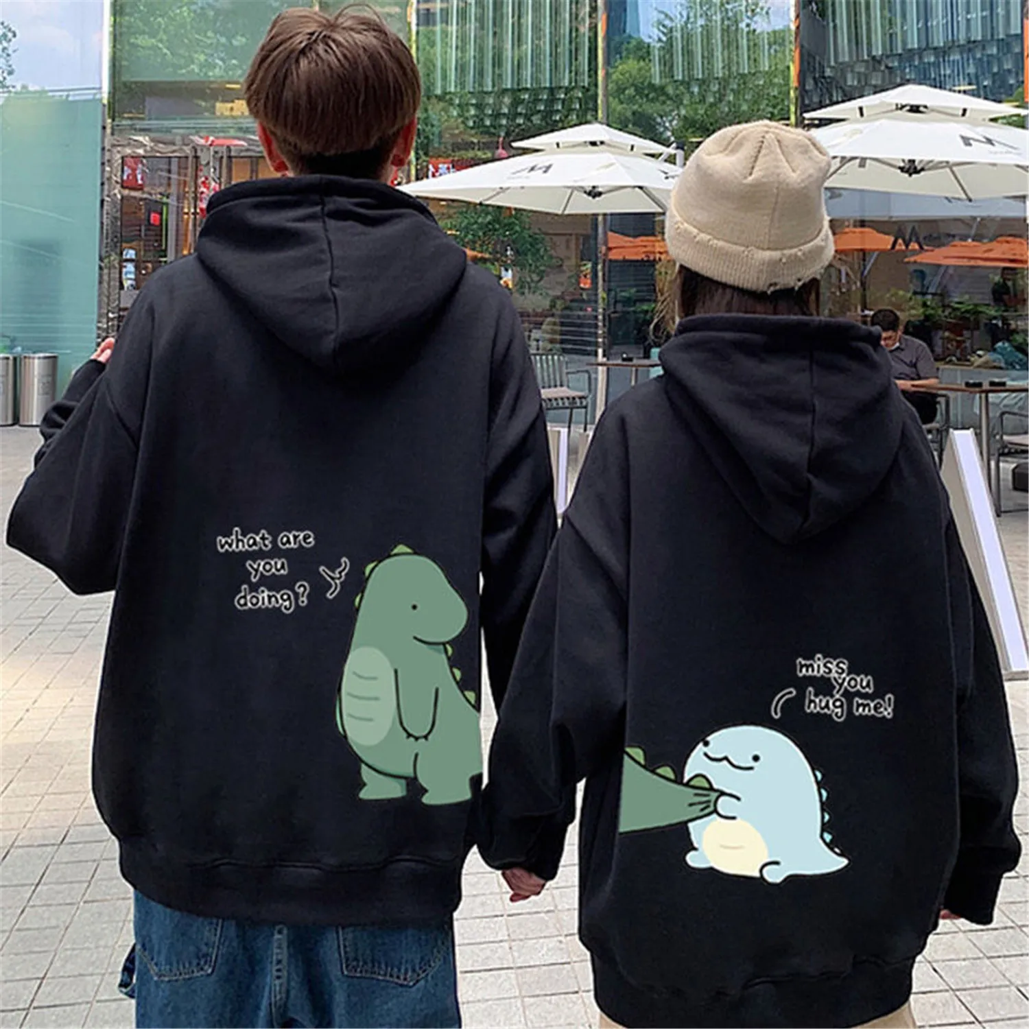 Couple Dinosaur Hoodie Autumn Fashion Sweatshirt Women Punk Korean Cartoon Tops Vintage Oversized Hooded Kawaii Hoodie Girl