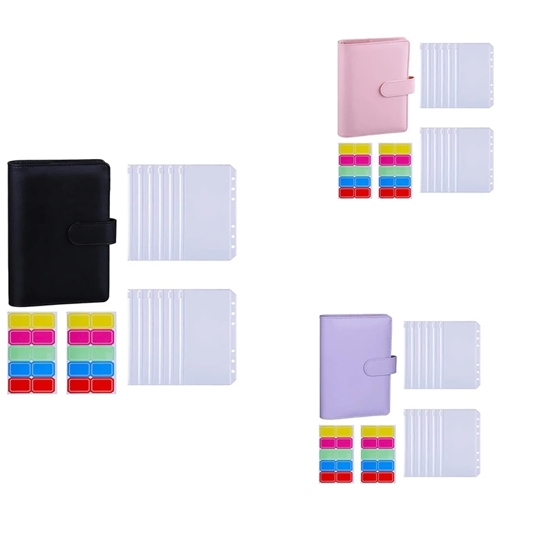 

A6 PU Binder Sleeve with 12 Pcs A6 Binder Bag 6 Buckle Cash Budget
