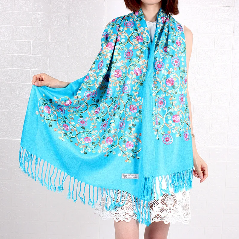 Демисезонный стиль этнический вышитый кашемировый Шарф Индия Непал большая шаль