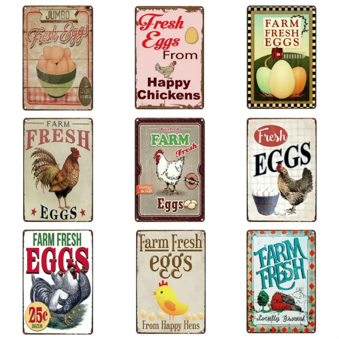 

Farm Chicken Metal Poster Tin Sign Vintage Egg Metal Plate Plaque Wall Decor Farm Kitchen Restaurant Decoration Home Decor Sign