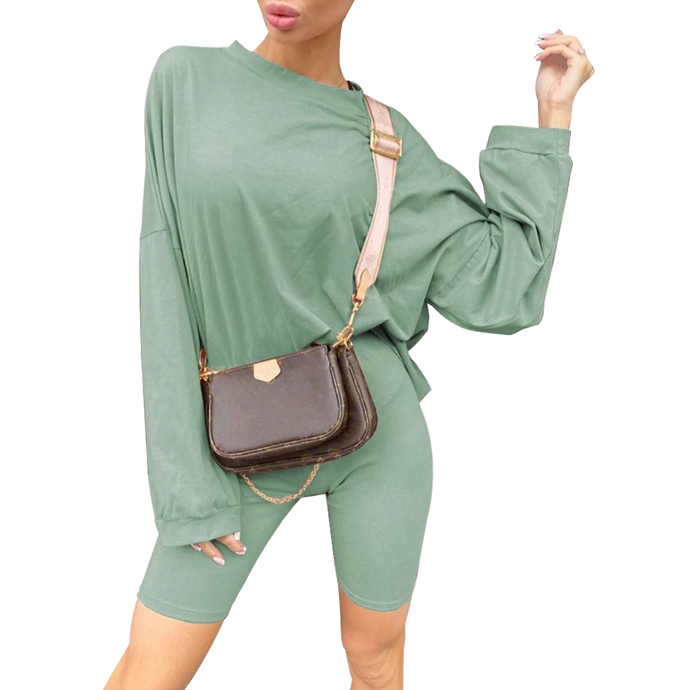 

Casual Basic Women's Two Pieces of Sets Homewear Oversize Shirt and Skinny Shorts Set Streetwear Set with belt