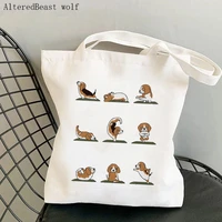 women shopper bag beagle dog yoga printed kawaii bag harajuku shopping canvas shopper bag girl handbag tote shoulder lady bag