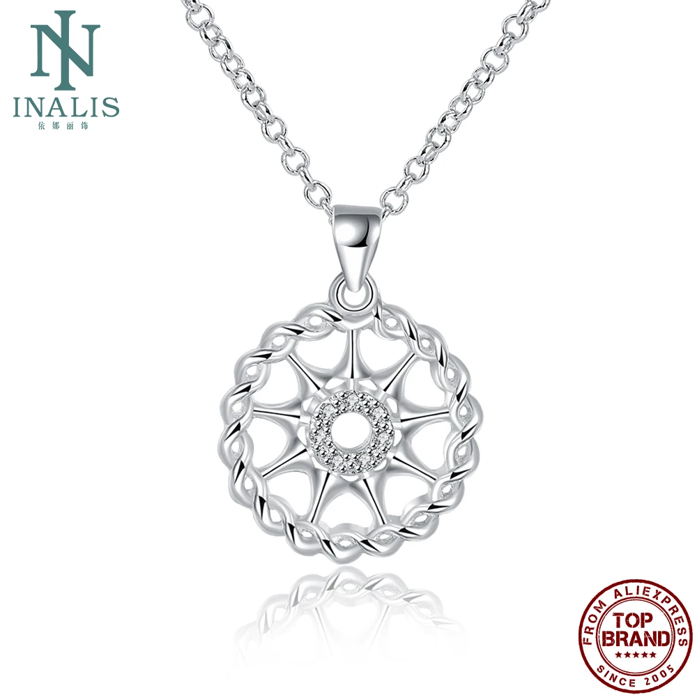 

INALIS Classic Women Necklaces Personality Round Hollow Out Clear Zircon Pendant Necklace Prom Birthday Fashion Jewelry Gift