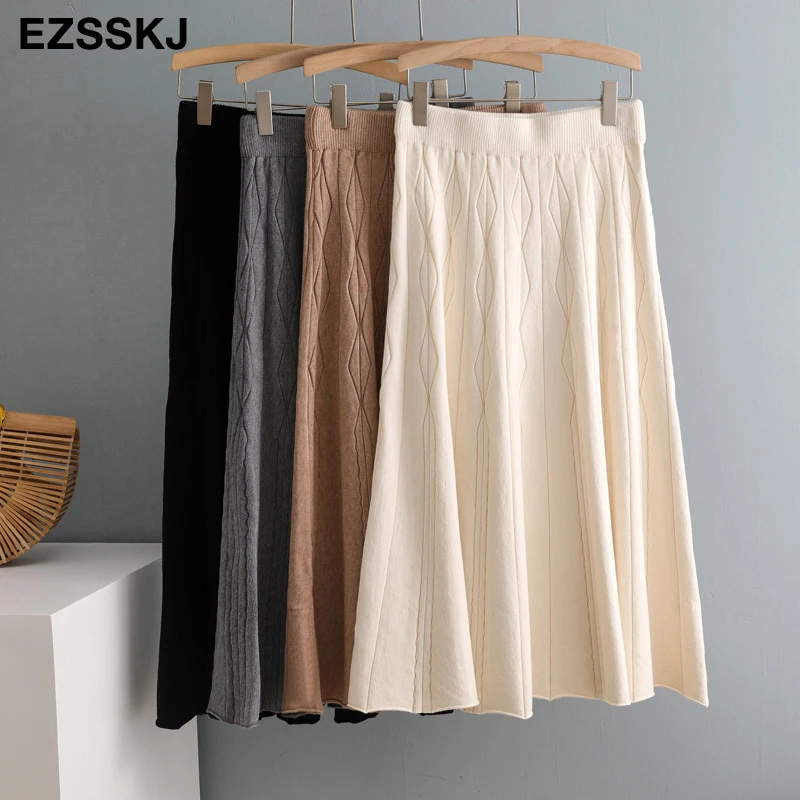 Осенне-зимняя Толстая юбка-свитер трапециевидной формы для женщин 2020 теплая