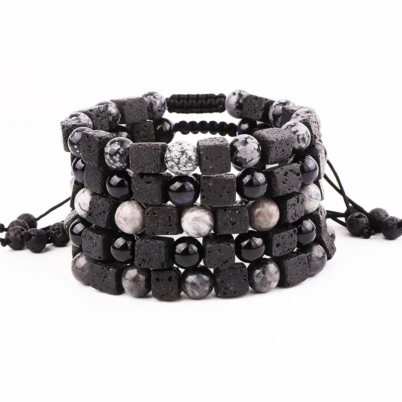 

New Design Natural Lava Stone Handmade Beads Macrame Adjustable Bracelet Men