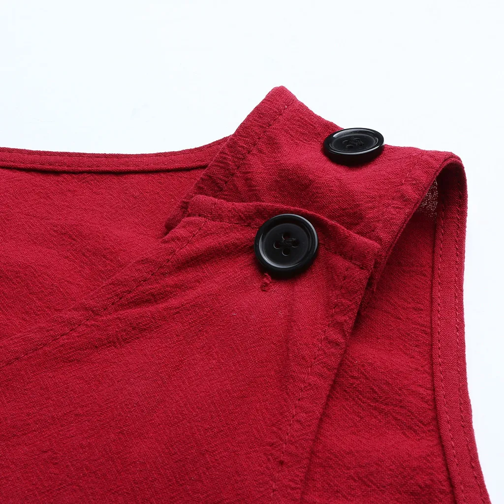 

V Neck casual dress spring Sleeveless dress woman basic Pocket Dresses Linen Plain Mini Dresses sukienka vestidos #G6