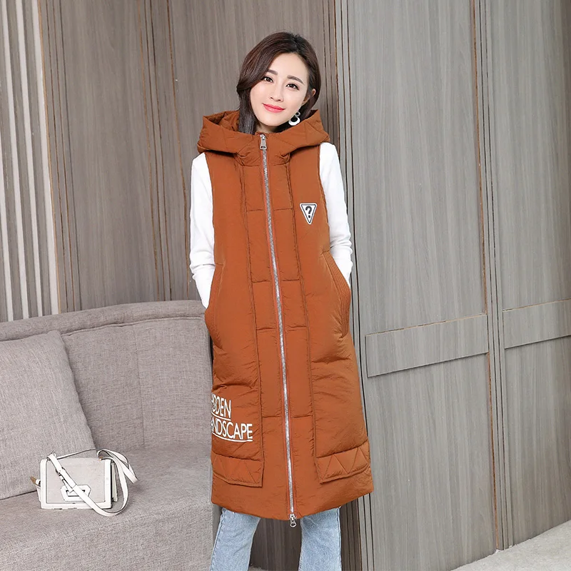 Женский плотный теплый длинный жилет размера плюс 4XL осенне-зимний с буквенным