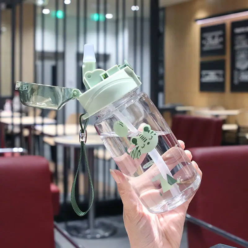 

Cartoon straw cup with lifting rope cute girl sports plastic cup student adult high value portable scale water bottle