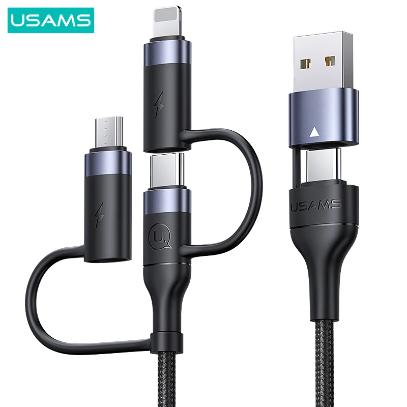USAMS 60 Вт 3 в 1 USB-кабель Тип C кабель 2 м для быстрой зарядки iPhone 13 12 11 Pro Max Huawei Xiaomi