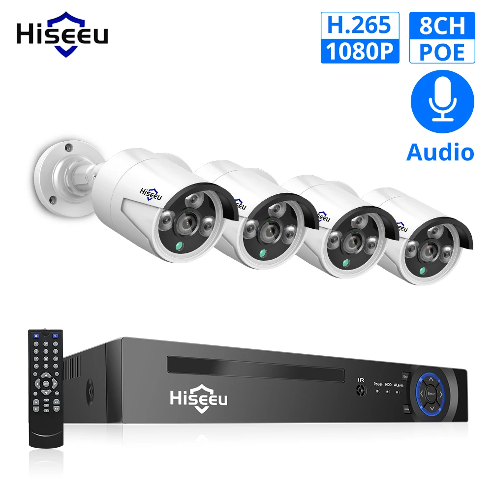 4MP 1080P 8CH POE NVR CCTV Sesurity Камера POE Системы открытый Водонепроницаемый комплект 48V жесткий диск на 1 ТБ ONVIF Hiseeu