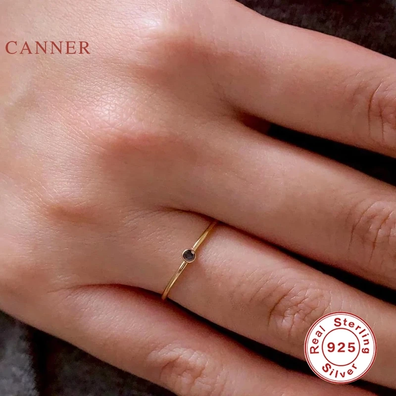 Кольцо CANNER Mini с черным бриллиантом 100% Стерлинговое Серебро 925 пробы позолоченные
