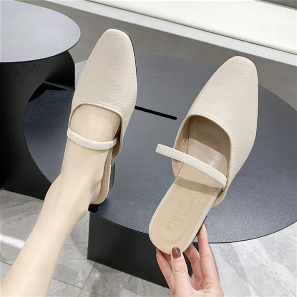 Women Sandals Sexy Low Heel Soft Leather Square Pumps Pointed Toe Scrub Summer Slingback Girl y1033 | Обувь