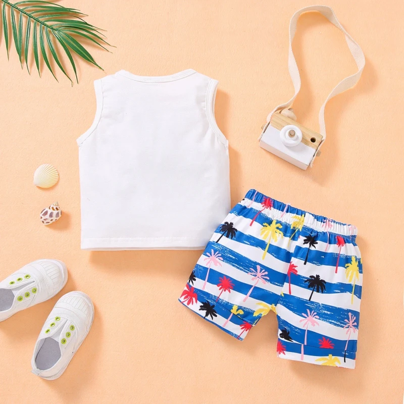 

Baby Boy Summer Sets Letter Print Sleeveless Vest + Stripe Shorts Beach Casual Outfits Set Toddle Kid Clothing For Boy