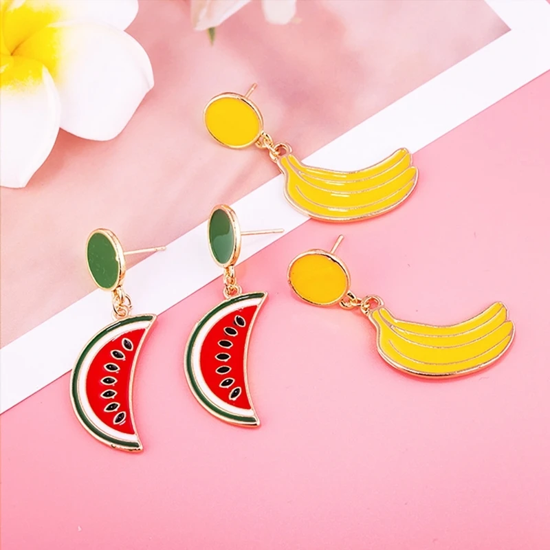 

Cute Watermelon Drop Earrings for Women Sweet Fruit Banana Pendant Earrings Female Girl Ear Jewelry Dress Party Accessories Gift