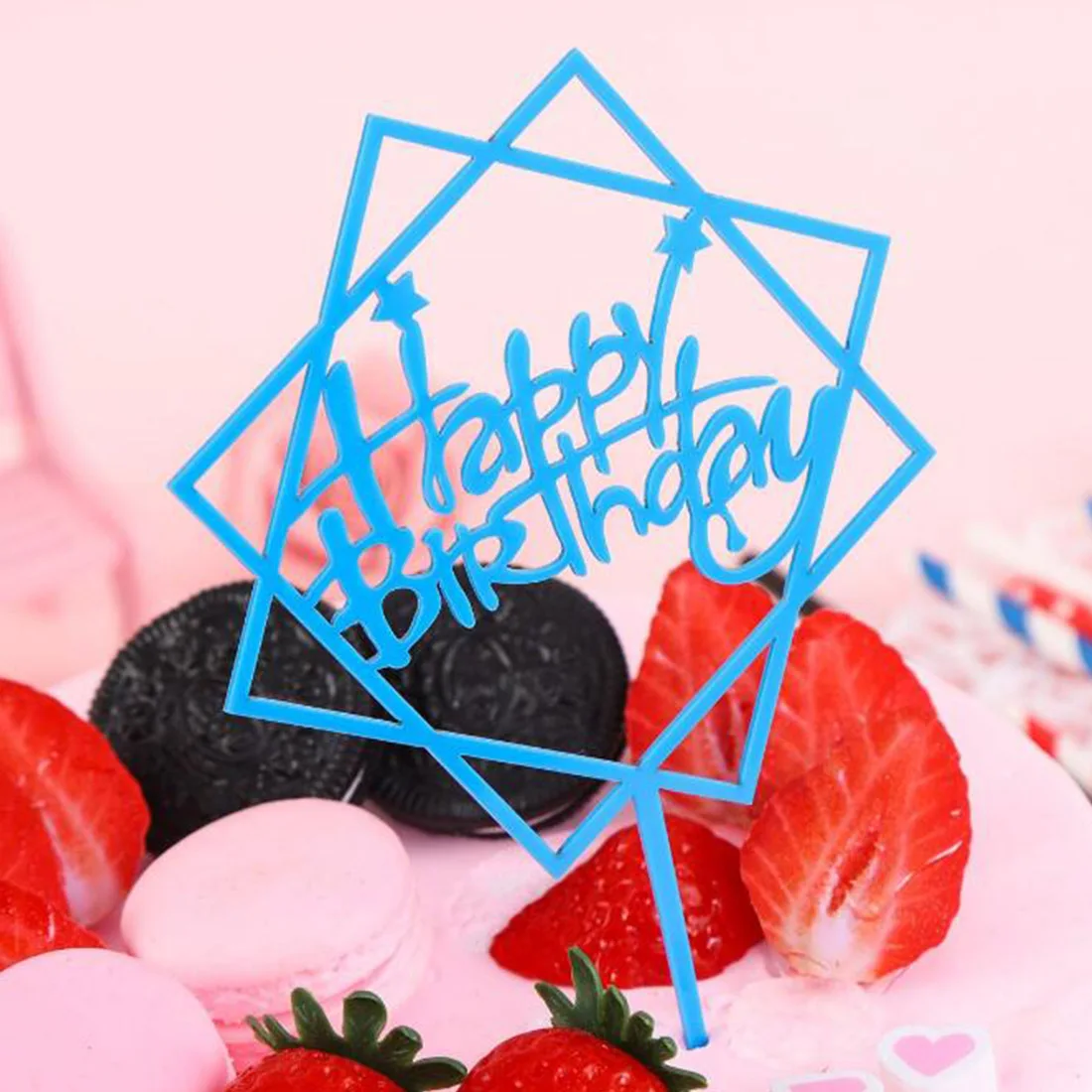 

Acrylic Happy Birthday Card Home Decoration Lightweight Solid Color Cute Baking Cake Topper Card Party Decoration Supplies